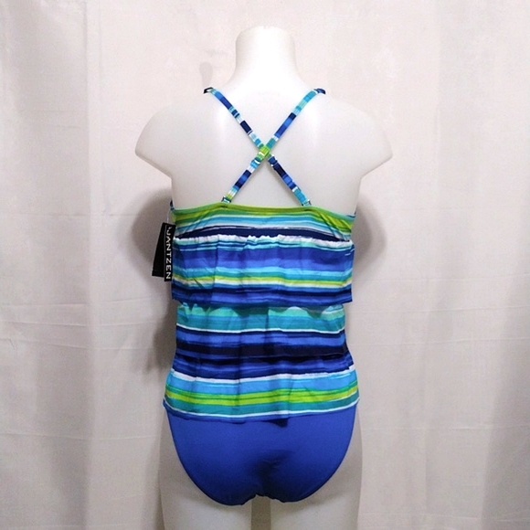NWT Jantzen 2 Piece Set Swimwear Tiered Striped Tankini Top & Bikini Botom US 8 - Picture 11 of 17